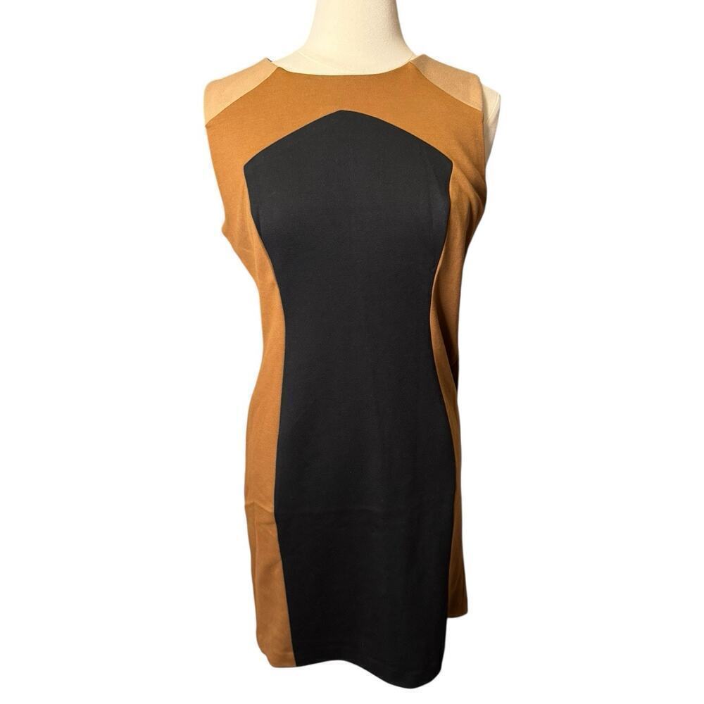 Premise NEW Colorblock Shift Dress Size 10 Camel Black Neutral Sleeveless